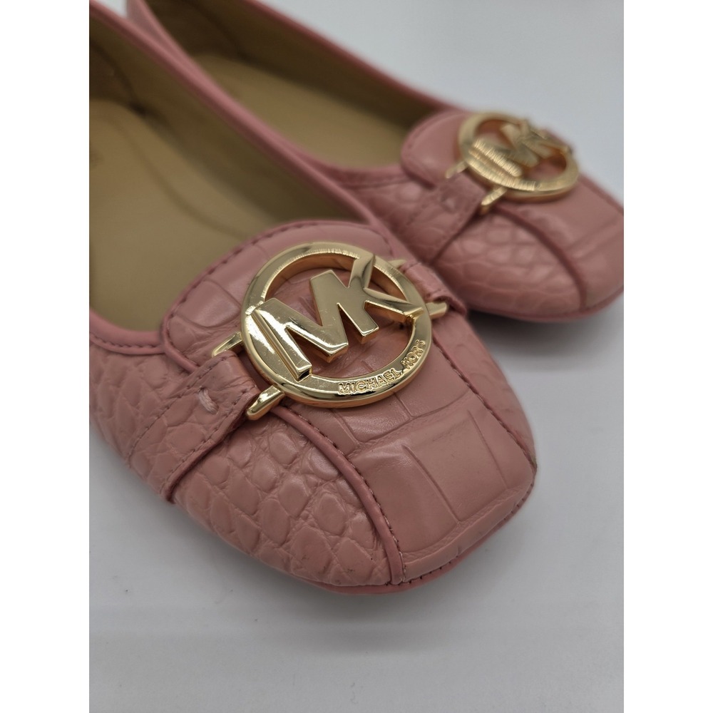 Michael Kors Fulton Croc Embossed PINK Flat Shoe MK Logo Moccasin Sz 9.5M - Picture 5 of 5